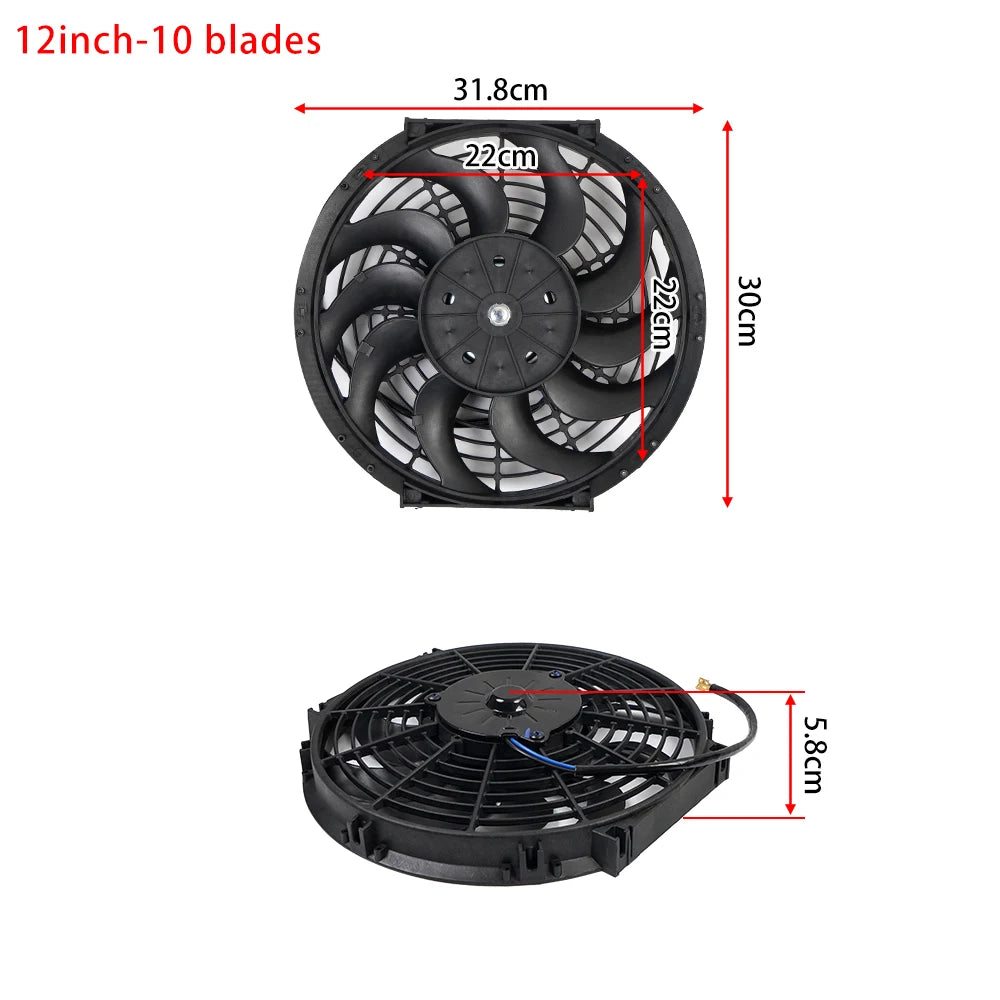 Universal 7/9/10/12/14/16 Inch 12V 80W Car Radiator Cooling Fan Blade – Electric Air Conditioning Fan Kit 2100RPM