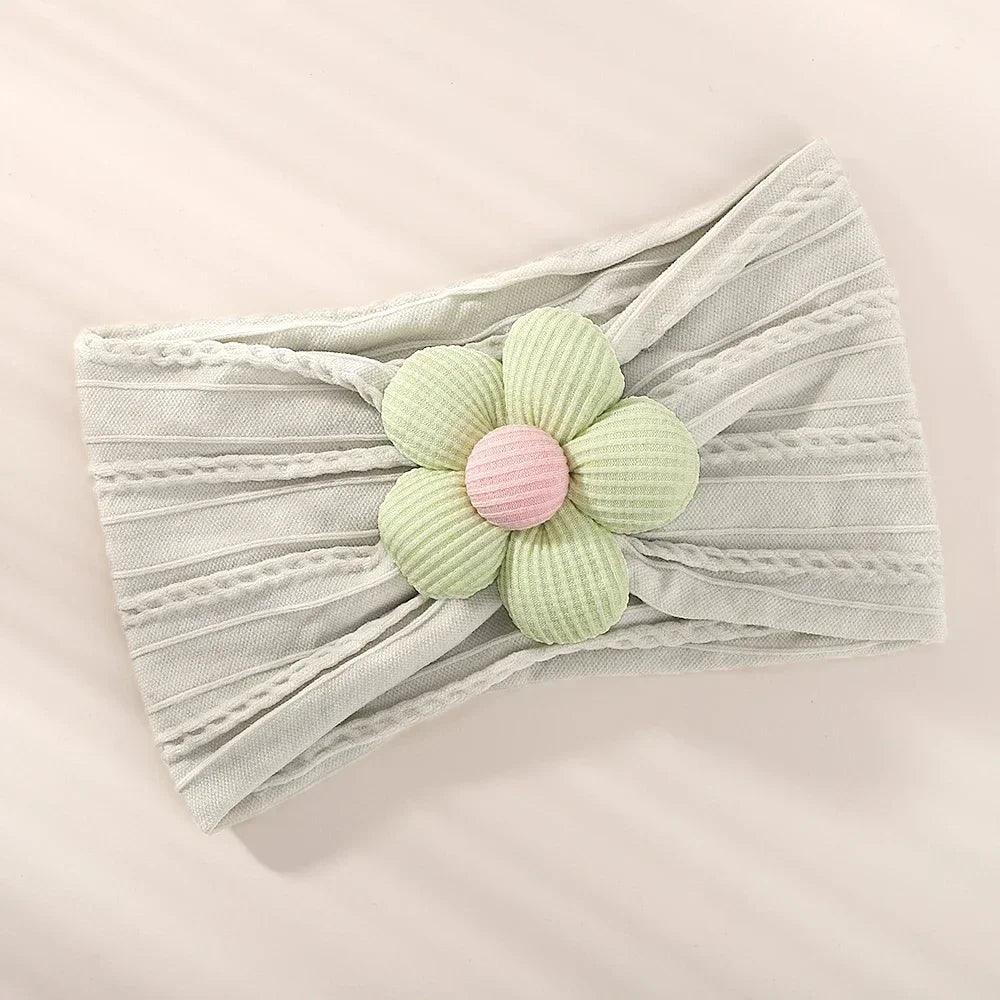 1Pc Baby Nylon Headscarf – Handmade Flower Headband for Newborn Girls, Toddler Elastic Hair Turban