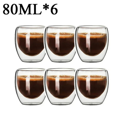 2-18PCS Double Wall High Borosilicate Glass Mugs – Heat Resistant Tea, Coffee, Milk, and Juice Cups, Creative Bar Drinkware Gift Set