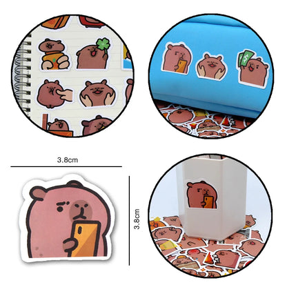 10/50/100pcs Capybaras Stickers – Cute Cartoon Decals for Laptop, Phone, Car, Bicycle & Kids DIY