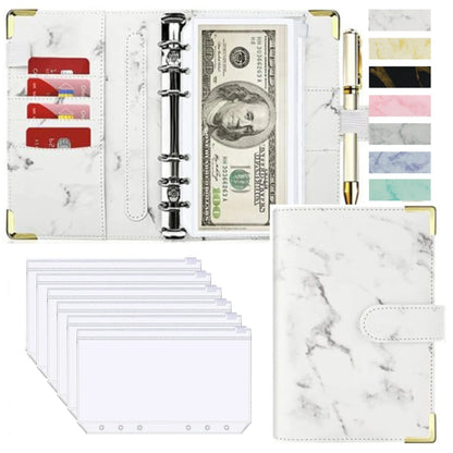 A6 PU Leather Budget Planner – Marble Notebook & Money Saving Organizer for Office, School & Personal Finance