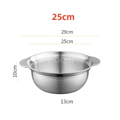 304 Stainless Steel Vegetable Washing Basin & Strainer – Multi-Purpose Rice Washer, Fruit Filter, Kitchen Drain Basket