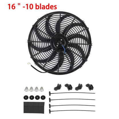 Universal 7/9/10/12/14/16 Inch 12V 80W Car Radiator Cooling Fan Blade – Electric Air Conditioning Fan Kit 2100RPM