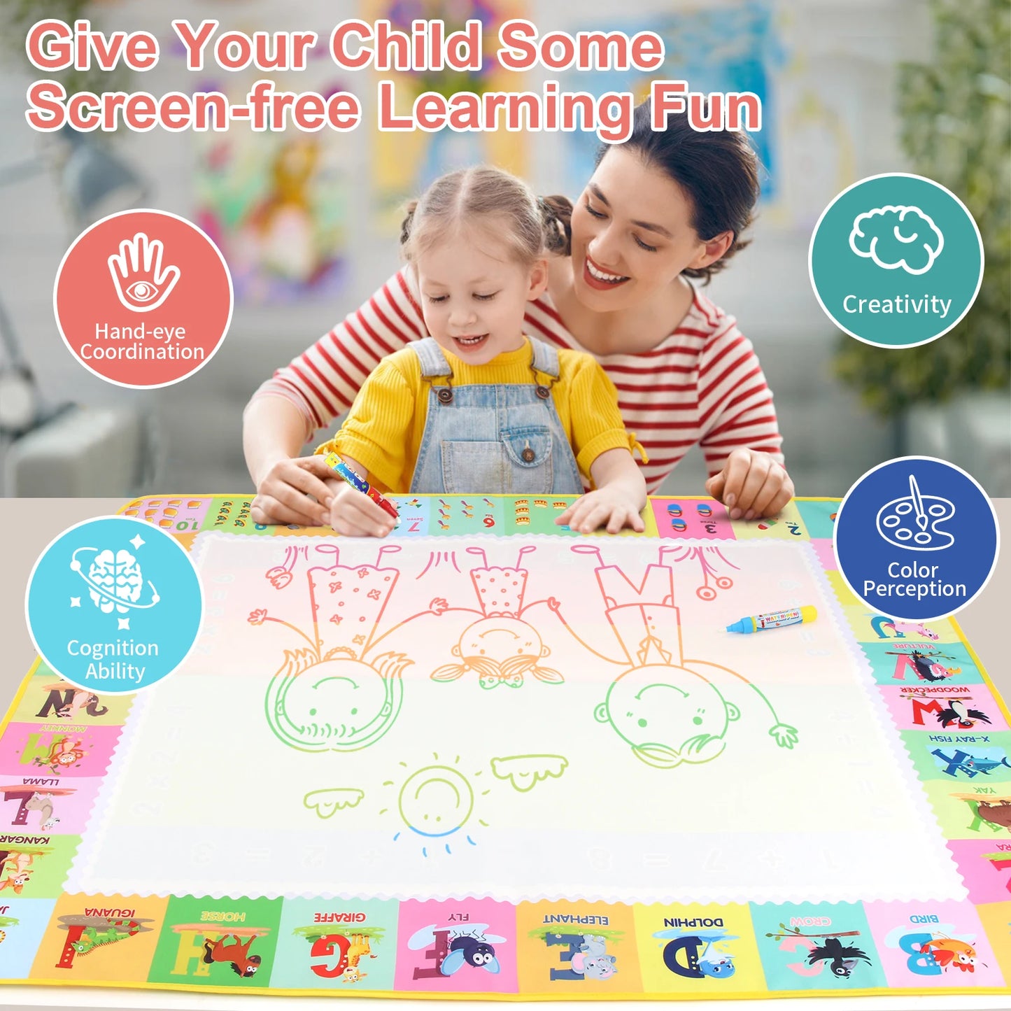 100x80CM Magic Water Drawing Mat – Reusable Doodle Board Montessori Educational Toy for Kids