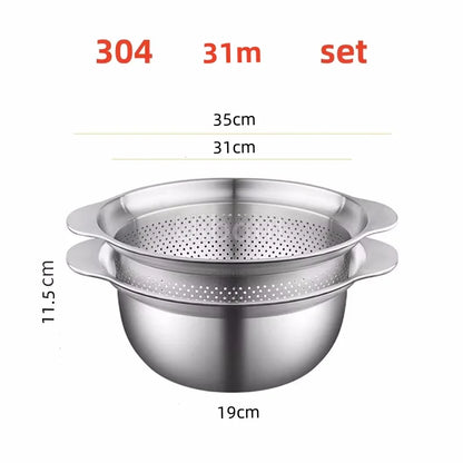 304 Stainless Steel Vegetable Washing Basin & Strainer – Multi-Purpose Rice Washer, Fruit Filter, Kitchen Drain Basket