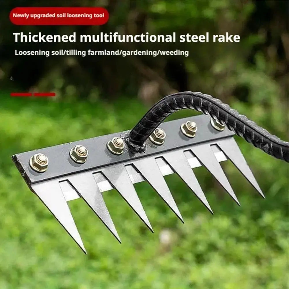 Carbon Steel Garden Weeding Rake – 5/6/7/8 Teeth Soil Loosening & Weed Removal Tool for Farm, Garden & Landscaping